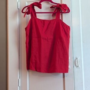 Crown And Ivy Red Linen Tank Top, XL, Tie Straps, Relaxed Flowy Fit, EUC